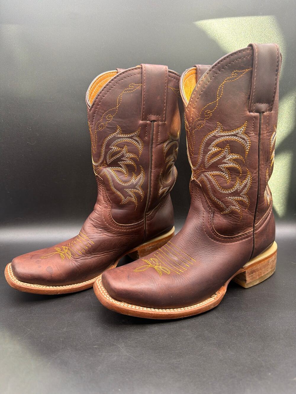 JAR Boots Womens US 6 Brown Leather Western Cowboy Boots Square Toe Embroidered